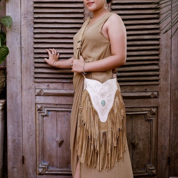 Bohemian boho leather fringe crossover purse bag - Picture 2 of 9